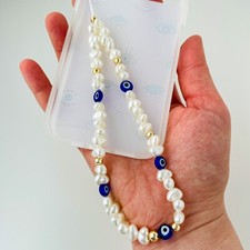 Evil Eye Beaded Phone Charm Pearl Beaded Phone Strap Y2K Chain for Mobile Phone