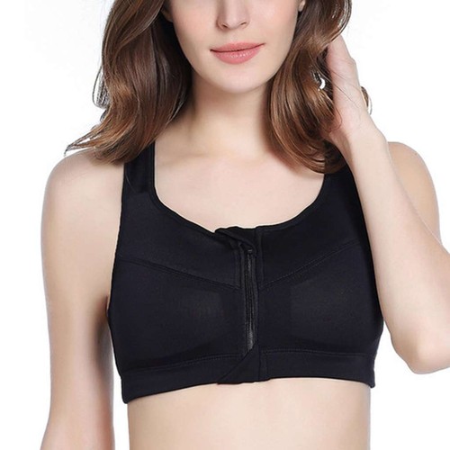 Women Padded Sports Bra Yoga Front Zip Fitness Workout Stretch Tank Top Wirefree - Picture 3 of 18