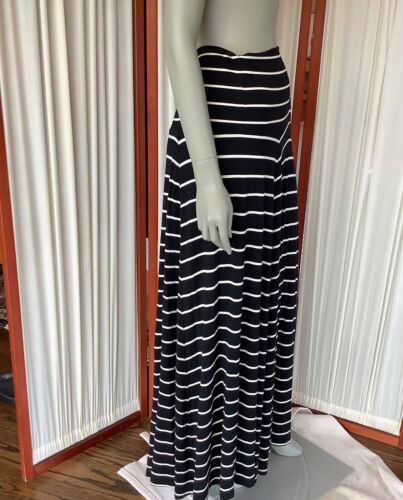 GAP Women's Maxi Skirt Black & White Striped Fold Over Waist Stretch Size XL - Picture 3 of 7
