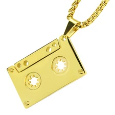 Stainless Steel Statement Cassette Tape Pendant 24" Box Chain Necklace SCP 188