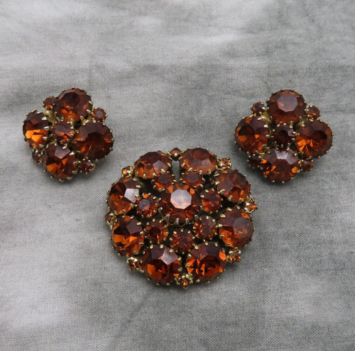 Juego de pendientes broche blanco vintage estrás topacio naranja cristal 84h - Imagen 3 de 10