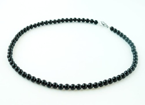A+ Natural Black Obsidian Smooth Round Gemstone Beaded Protection Necklaces 24'' - Picture 8 of 18
