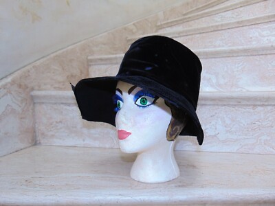 Vintage 1950s Union Made Black Velvet Bucket Hat 1950s-Black-Velvet-Bucket-Hat-  main image 4