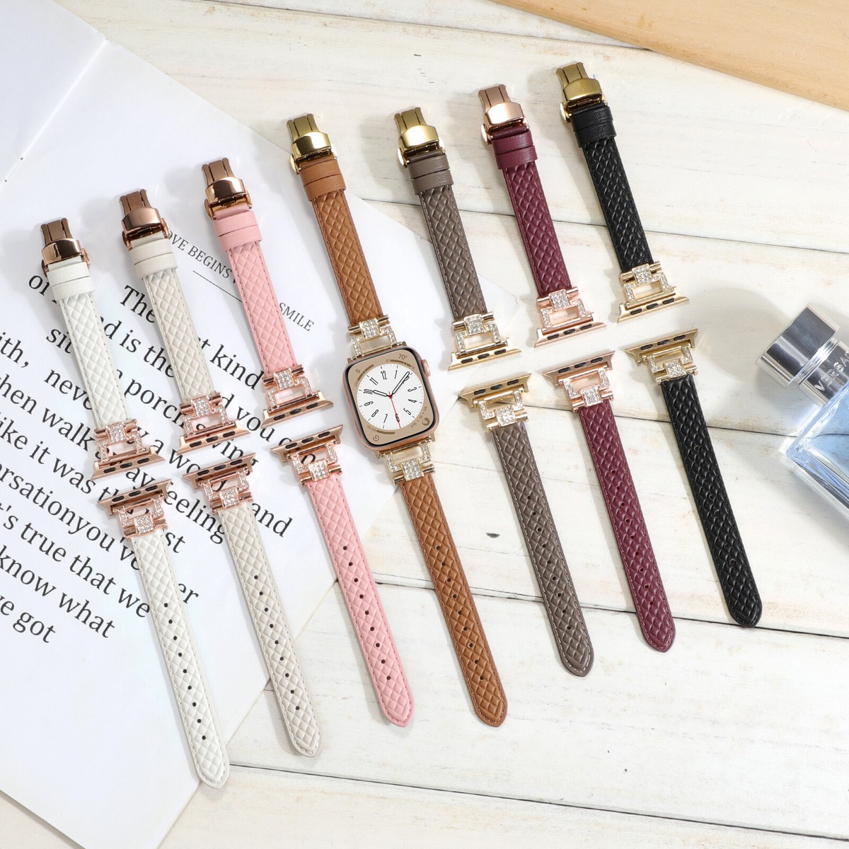 NEW Diamond Bling Leather Apple Watch Band Crystal Bowknot Leather Watch Band for Apple Watch main image 2