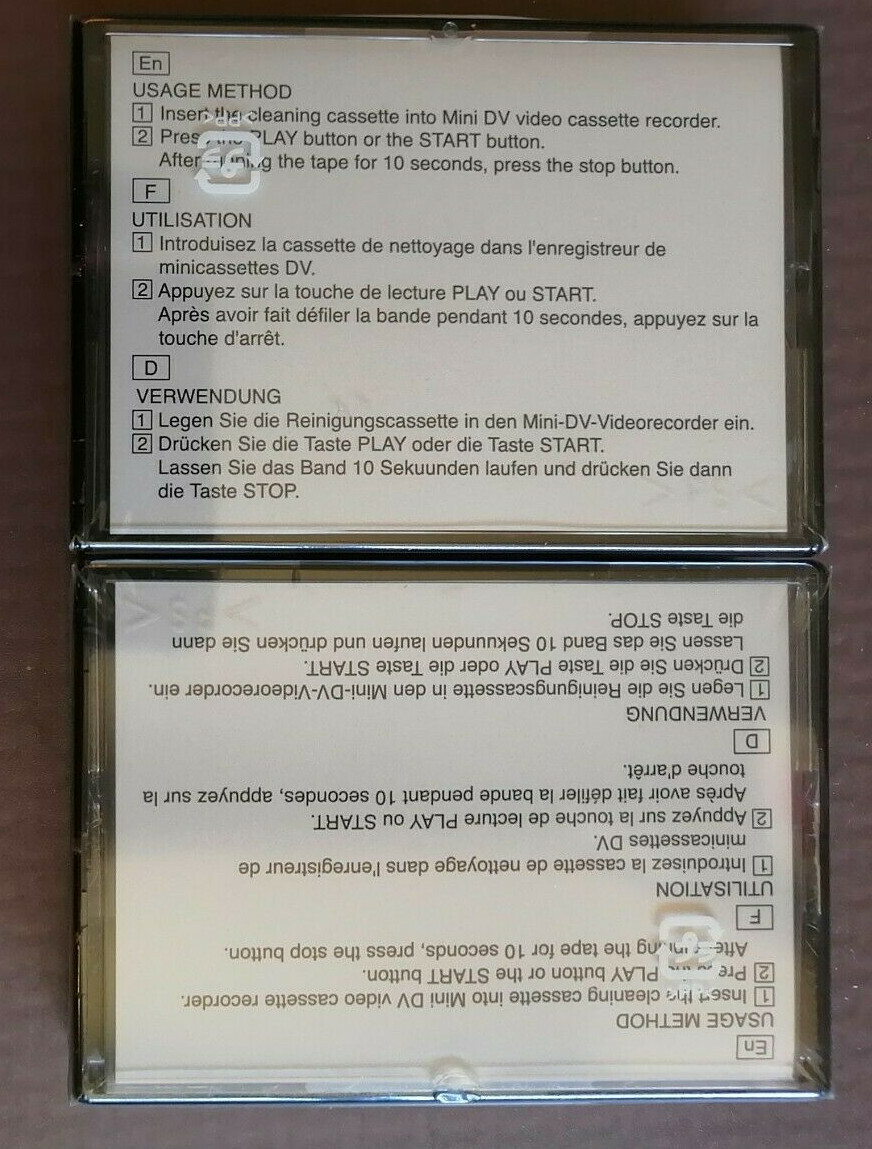 2 Sony Mini DV Video Camcorder Head Dry Cleaner Cassette Tapes DVM4CLD