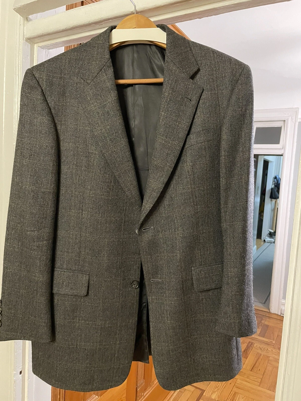 Cappotto sportivo Burberry grigio 100% lana spina di pesce USA Union Made 40R