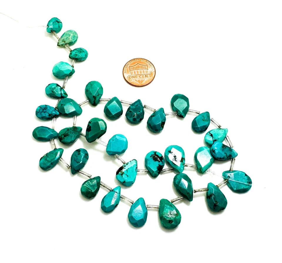 Cuentas de piedras preciosas de pera facetadas turquesa azul natural genuino PGS395 Foto 3 de 3
