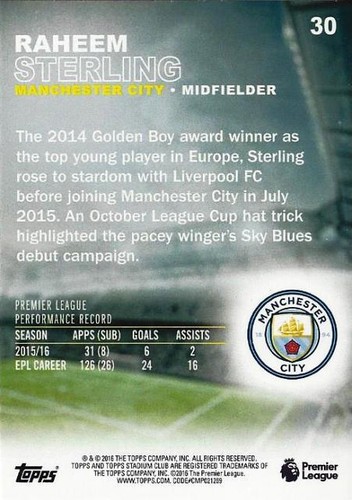 2016-17 Topps Stadium Club Premier League Base Common Gold Parallel (26-50) - Picture 20 of 36