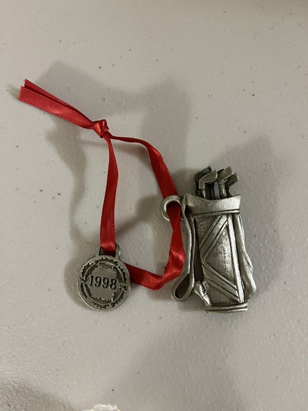 Pewter Like Golf Bag And 1998 Tag Ornament Current Inc. Free Shipping