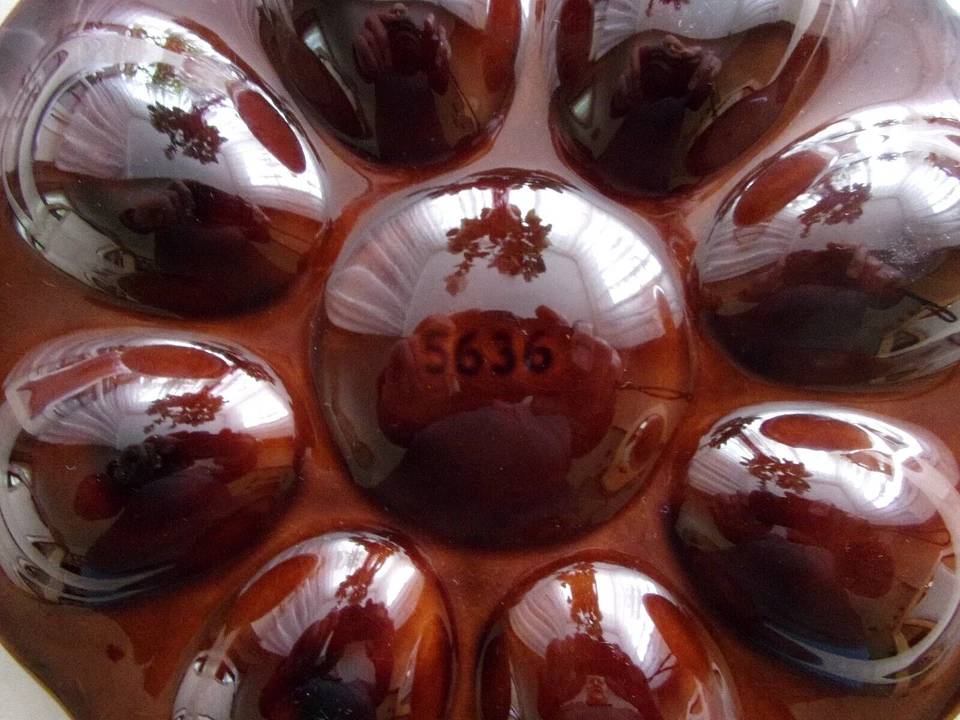 Keramik Eierplatte Eierteller Eier Servierplatte für 8 Eier /Eierhälften braun - Bild 4 von 4