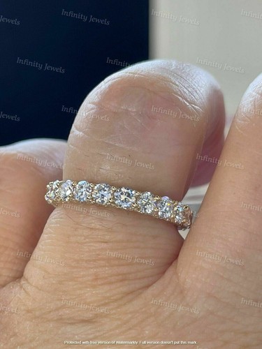 2Ct Round Lab-Created Diamond Half Eternity Wedding Band 14K Yellow Gold Finish - Picture 4 of 5