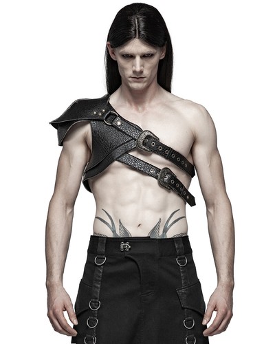 Punk Rave Mens Gothic Steampunk Gladiator Shoulder Armour Harness Faux Leather - 第 3/10 張圖片