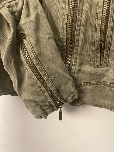 Max Jeans Womens Jacket Size XS Olive Green Moto Large Asymmetric Zipper Tencel - Picture 5 of 7