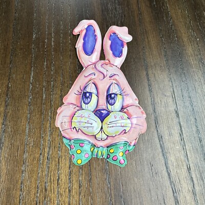 Vintage Easter Bunny Cake Topper Pink Rabbit 90s Plastic Bakery Decorating