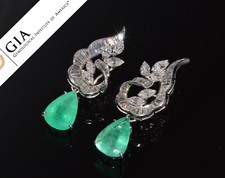 GIA Certifed Natural 23CTS Diamond Colombian Emerald Platinum 18K Gold Earrings