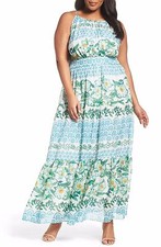 Eliza J Print Tiered Halter Maxi Dress (size 14)