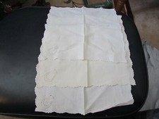 Lot of 3 Vintage Embroidered Cloth Napkins Scallop Edges Off White