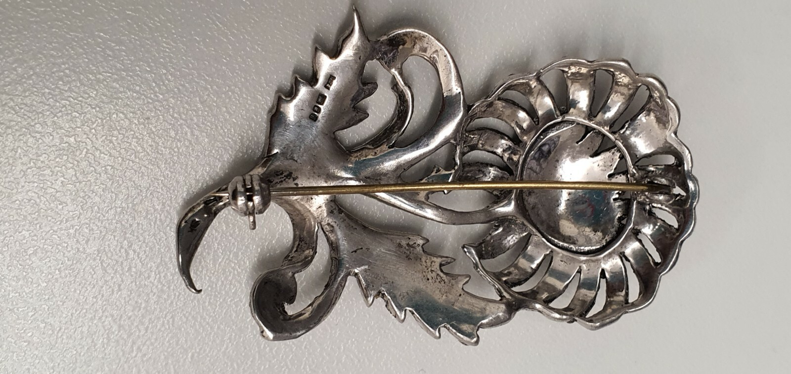 Photo 5 of Sterling Silver Brooch, flower With marcasite stones Hallmarked 1964, 16g BR33