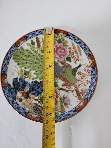 Vtg Imari Peacock Plate Assiette Murale Décorée Main Fabriqué Au Japon Japan - Picture 7 of 7