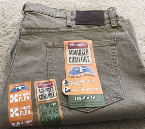 Wrangler Jeans Men's 40x30 Regular Fit Straight Leg 9WRGAKH Khaki Brand New