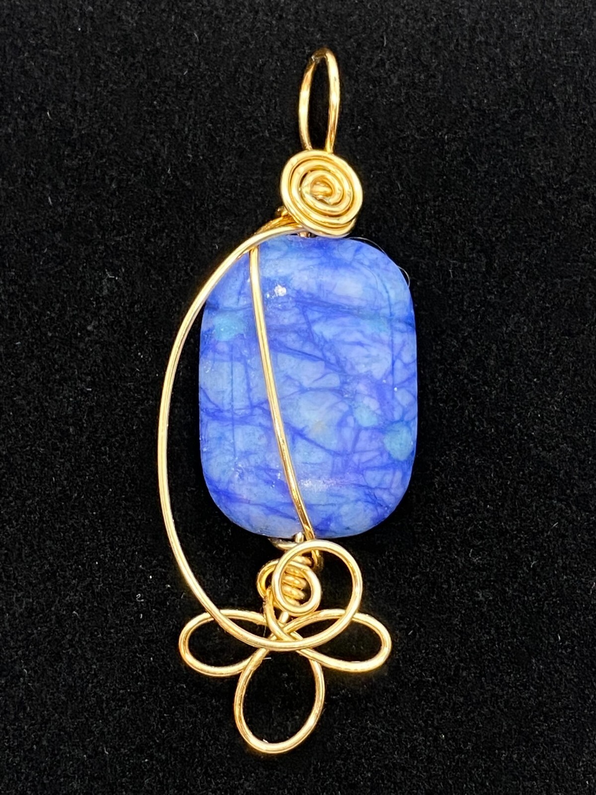 Handmade Artisan Rectangular Blue Vein Stone Pend… - image 1