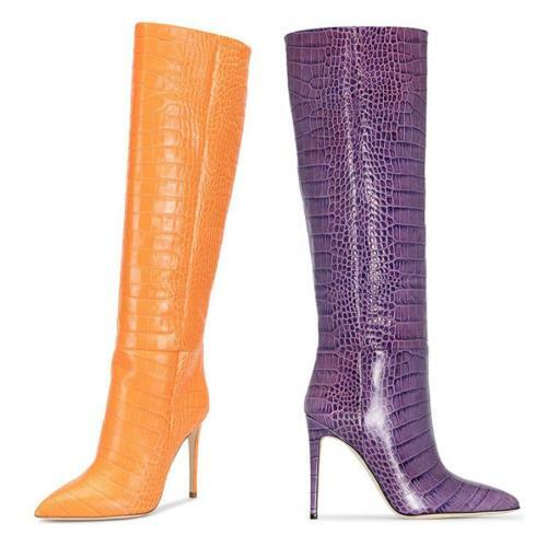Sexy Pointy Toe Knee High Heel Boots Women Print Shoes 44 45 46 Show L - Picture 1 of 14