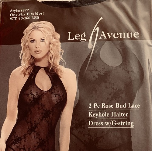 Leg Avenue Black 2 Pc Rose Bud Lace Keyhole Dress w/G-String Fits 90-160lbs Sexy - Picture 4 of 5