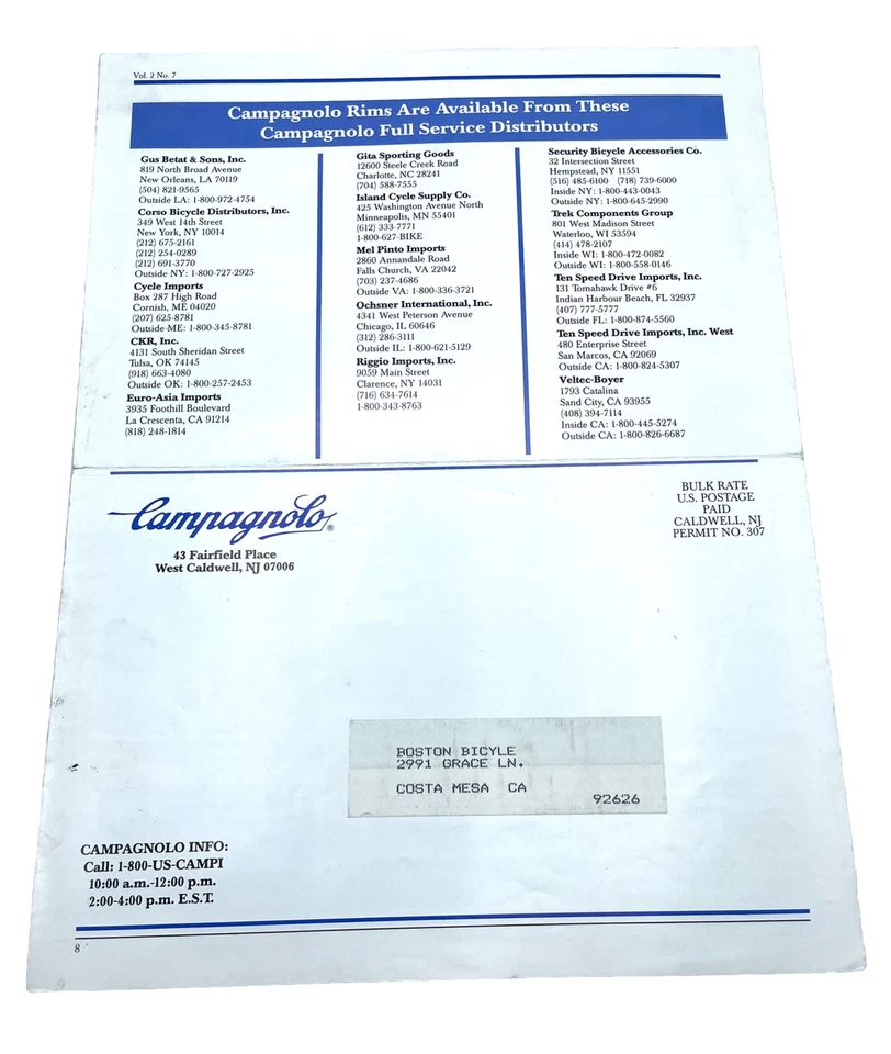Campagnolo Record News Invierno 1988 Borde/Gráfico de Radios Vintage Campy Foto 4 de 4