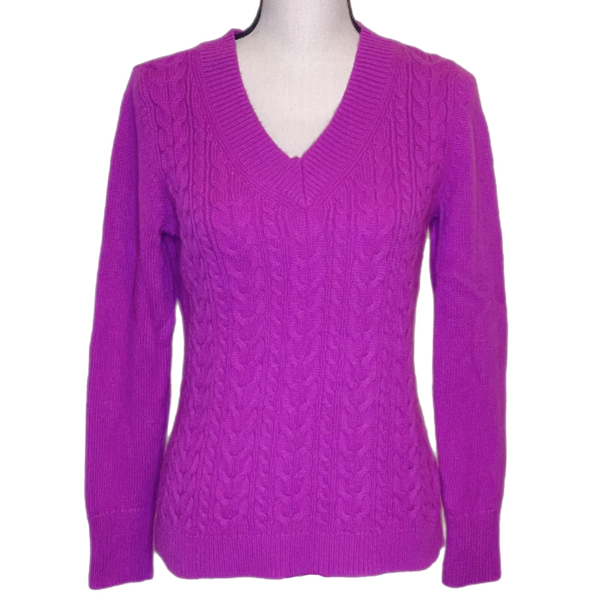 Talbots Womens Long Sleeve V Neck Hot Pink Sweater Size M Petite