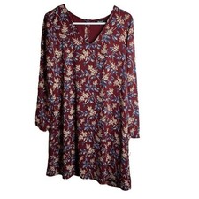 Madewell Dress S Button Back Long Sleeve V-Neck Maroon Boho Antique Floral