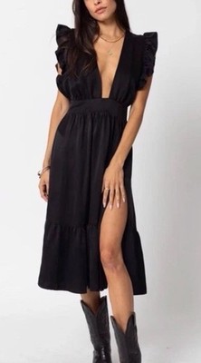 Stillwater NWT The Jessie Midi Dress Black Women s Size Large Sexy Plunging