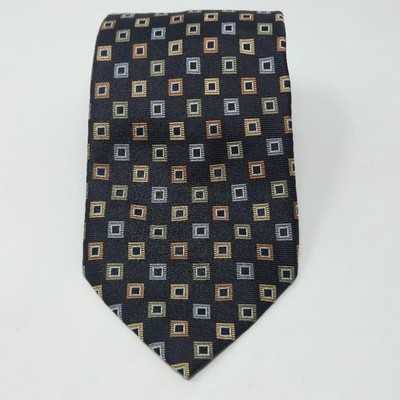 Claiborne Black and Multi-Color Concentric Square 100% Silk Tie