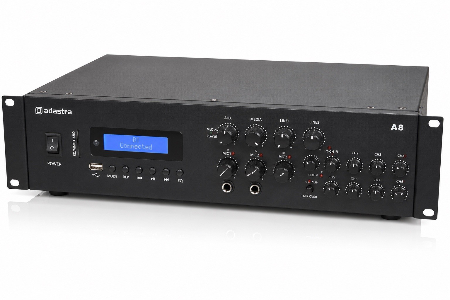 Adastra A8 4-Zone 8x200W Stereo Mixer Amplifier Bluetooth FM Media Player