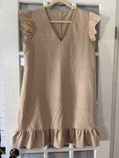 SHEIN Women’s L Tan V-neck Ruffle Trim Knee Length Dress | SKU 0200