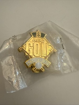 1989 Vintage ABC Sports Lapel Pin Golf Tone Metal Enamel  Media Pin New