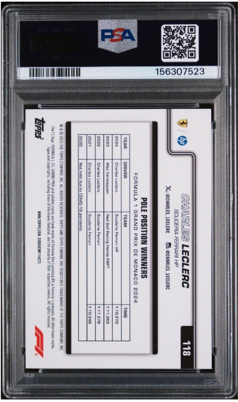 PSA 9 2025 Topps Chrome Formula 1 F1 Charles Leclerc Blue Checker /150 #118 view 2