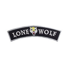 Large 12" LONE WOLF Embroidered Rocker Patch - Black & White Biker Top Rocker