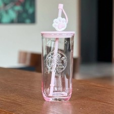 Starbucks Recycled Glass Triangle Bottom Cold Cup Tumbler, 16 Oz, Pink