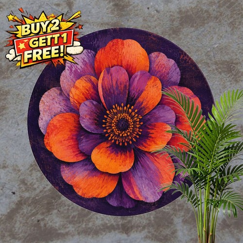 Orange Purple Floral Art Sign Metal Tin Sign Vintage Home Decor Plaque 8x8