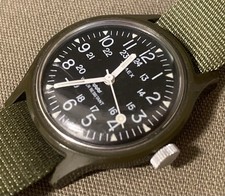Vintage 1980s Timex Camper Manual Wind Military Field Watch Olive Green Runs 3D