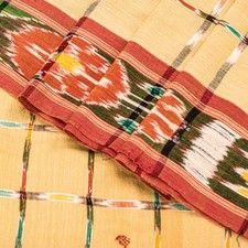 Sanskriti Vintage Beige 100 Pure Cotton Saree Ikat Hand Woven Odisha 5 Yd Fabric