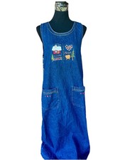 Vtg 90s Bobbie Brooks Denim Maxi Jumper Dress S Cottagecore Embroidered Pockets