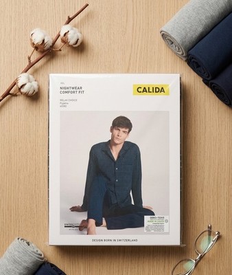 CALIDA Herren Schlafanzug XXL Swiss Edition Supima Baumwolle Durchgeknöpft Neu