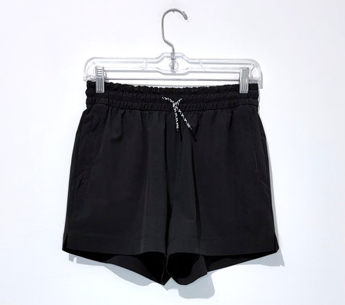 Athleta Girl Play More Shorts XL 14 Black Zip Pockets Drawstring Side Slits Logo