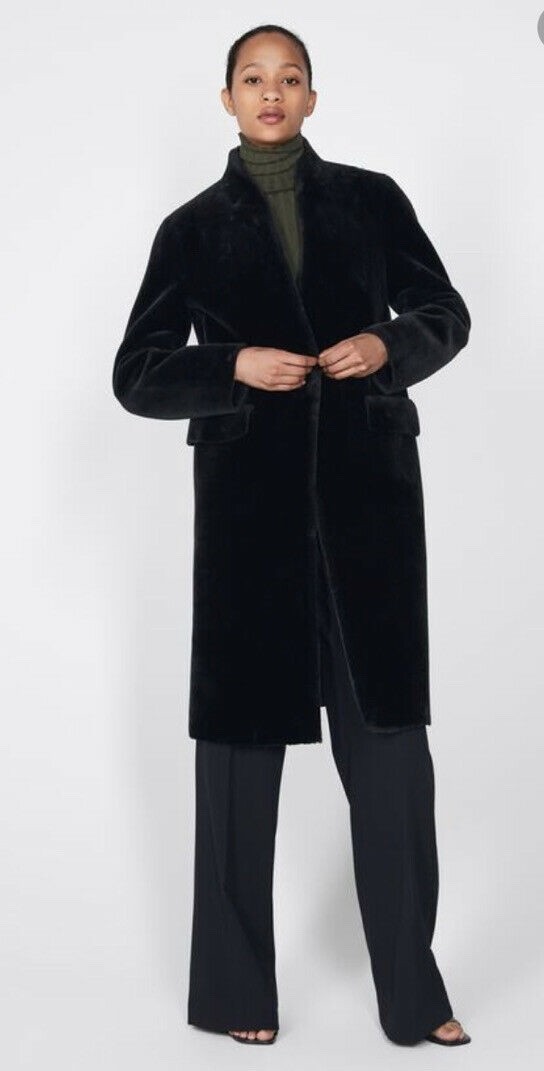 ZARA Trinny Black Faux Fur Coat Lapeless Size XS thumbnail 10