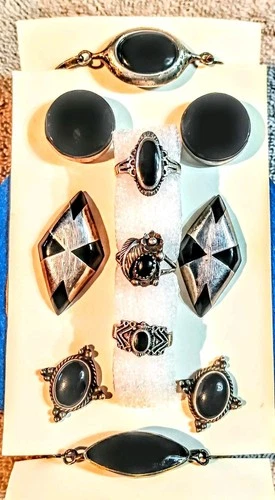 Black Onyx Or So. 8 Pcs. .925 sterling Silver Collection - product listing photo