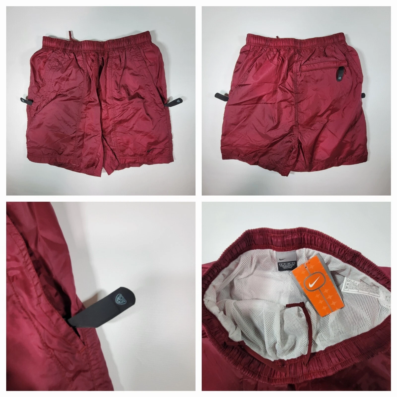 NEW WITH TAGS DEADSTOCK RARE VINTAGE NIKE ACG OUTDOOR NYLON SHORTS MAROON Sz S