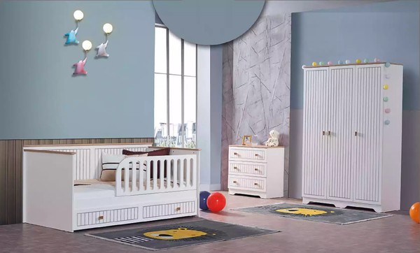 Kinderzimmer Jugendzimmer Weiß Bett Kommode Kleiderschrank 3-Teilige MöBel-image