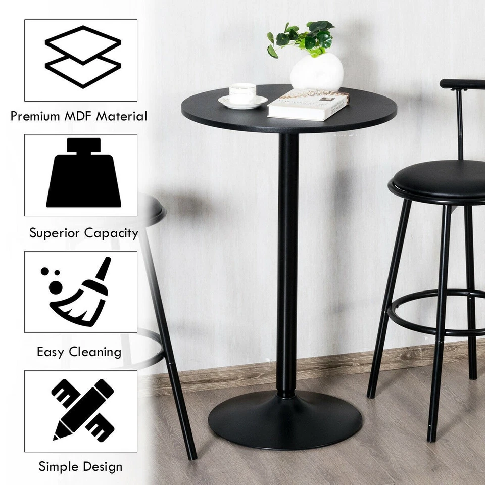 Set of 2 Round Pub Table 24" Bistro Bar Height Cocktail Table w/Metal Base Black - Image 4 of 4