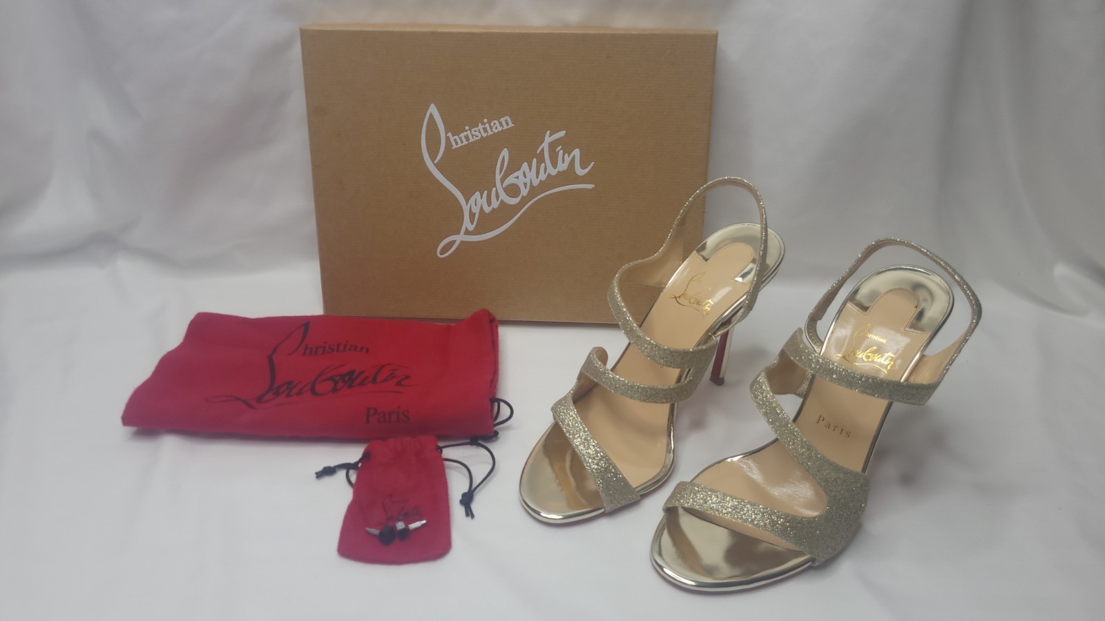 Christian Louboutin NIB Vavazou Gold Glitter Slingback Heels Sandals 39.5